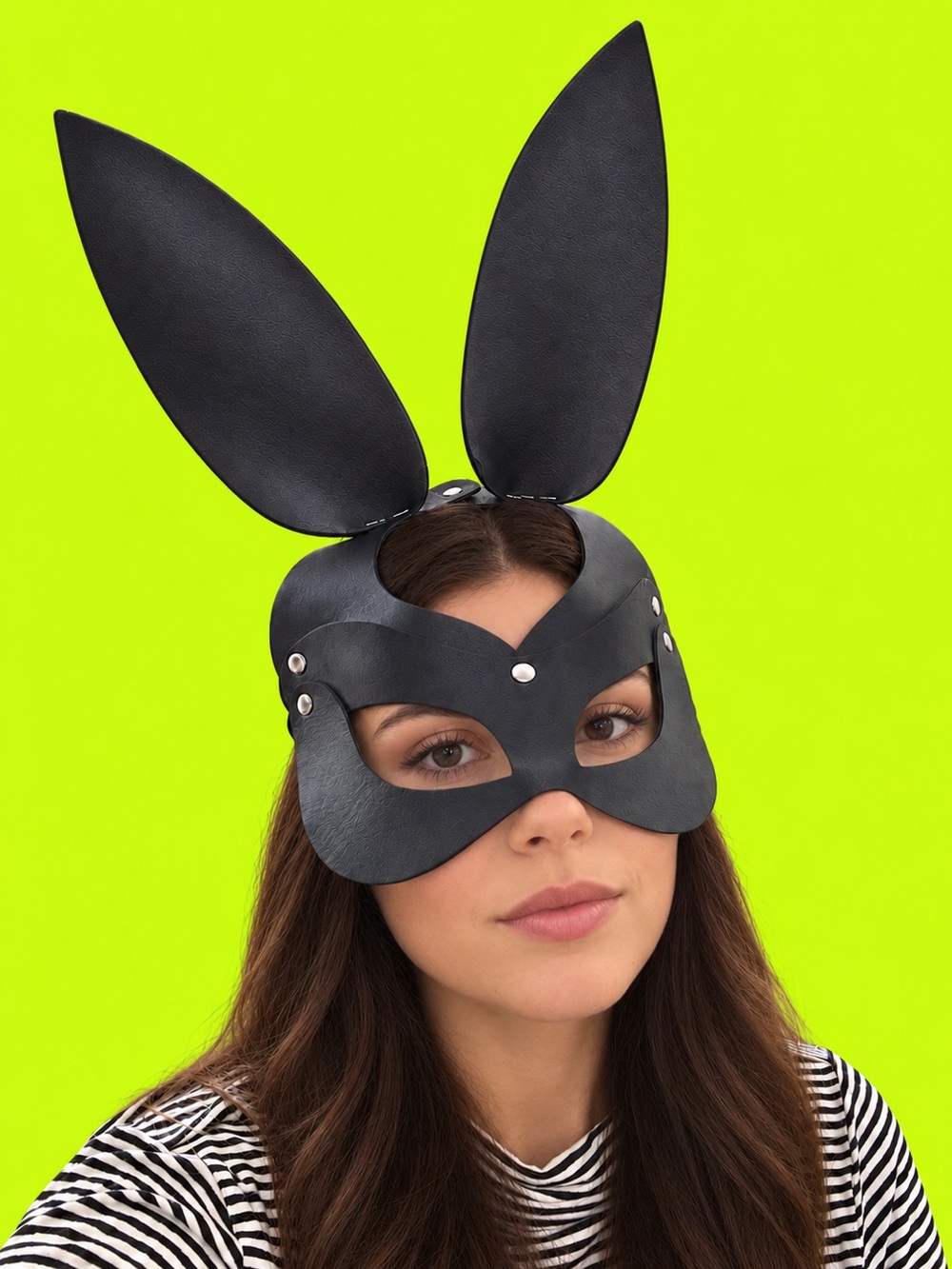 Black Faux Leather Bunny Mask | Long Ears Halloween Cosplay